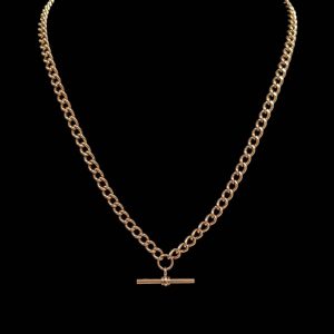 Vintage Curb Link Chain with T Bar in 9k Gold - 17.5"