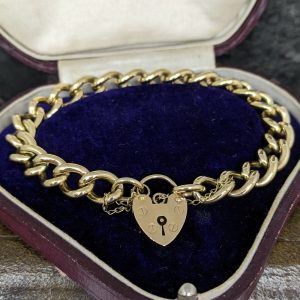 Vintage Curb Bracelet with Heart Lock - 9k Gold