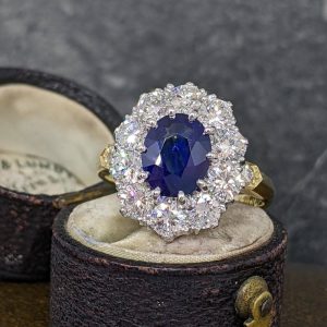 Two Carat Sapphire and Diamond Cluster Ring in 18k Gold and Platinum