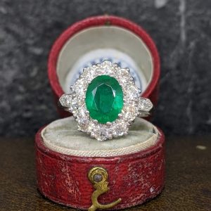 Emerald and Old Cut Diamond Ring in Platinum