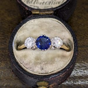 Pretty Sapphire and Diamond Three Stone in 18k Gold and Platinum