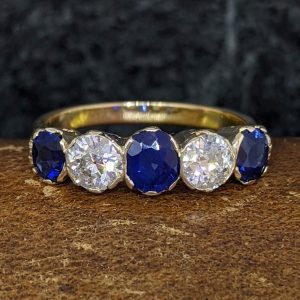 Fabulous Sapphire and Diamond Five Stone Ring in 18k Gold