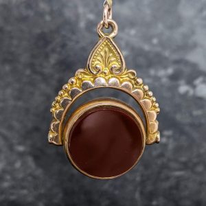 Antique Carnelian and Bloodstone Fob in 9k Gold - 1913