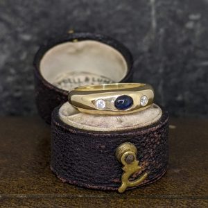Vintage Cabochon Sapphire and Diamond Pinky Ring - 14k Gold
