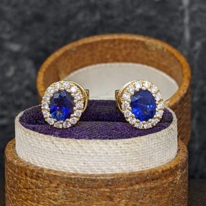 Sapphire and Diamond Cluster Earrings in 18k Gold